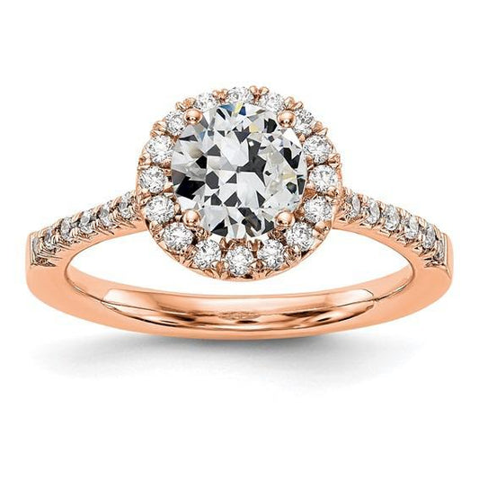 Rose Gold Halo Runden alter Bergmann Echt Diamantring mit Akzenten 3 Karat