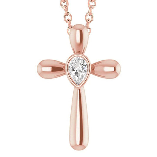 Rose Gold Kreuz Echt Diamant Anhänger Slide Lünette Set Birne alter Bergmann 1 Karat