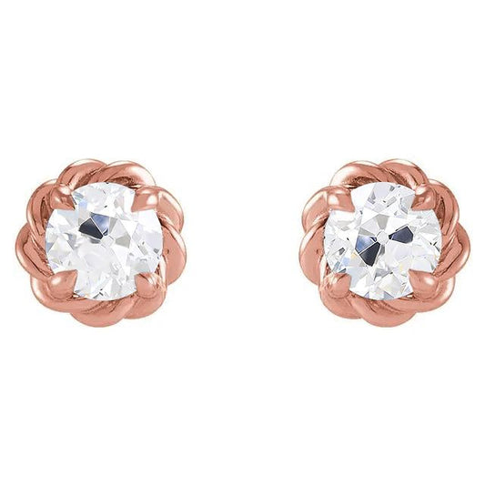 Rose Gold Ohrstecker Altschliff Echt Diamant 4 ct. Push-Backs im Twisted-Stil