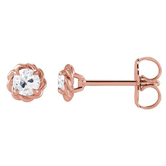 Rose Gold Ohrstecker Altschliff Echt Diamant 4 ct. Push-Backs im Twisted-Stil