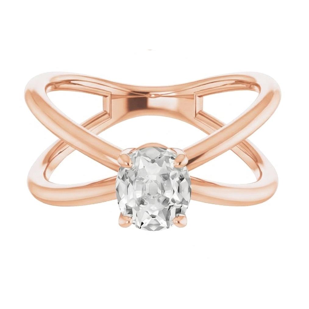 Brillant Antik-Kissen-Schliff Einzelstein-Ring in 14 Karat Roségold – Profilansicht