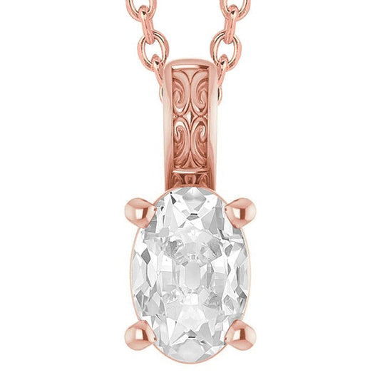 Rose Gold Solitaire Oval Old Mine Cut Dia Echt Diamant Anhänger 5 Karat