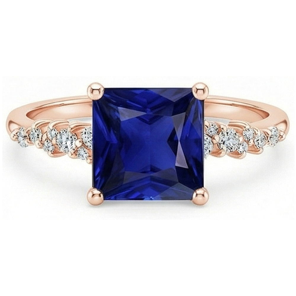 Kornblumenblauer Saphir Prinzess Schmuck in 14 Karat Roségold – Seitenansicht