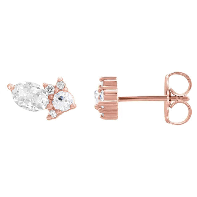 Brillant Antik-Kissen-Schliff Ohrringe in 14 Karat Roségold – Frontansicht