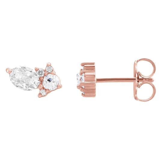 Brillant Antik-Kissen-Schliff Ohrringe in 14 Karat Roségold – Frontansicht