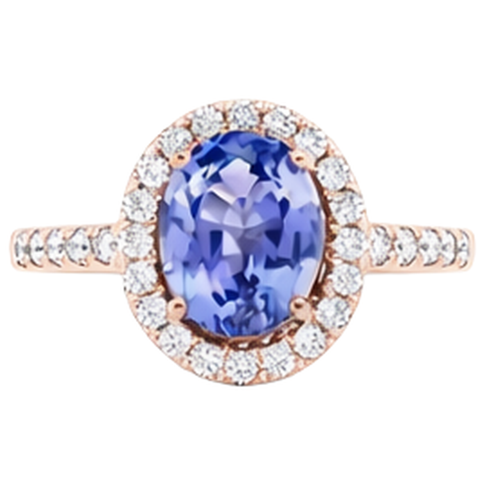 Roségold 14K 15,40 Karat Tansanit mit Aus der Erde Abgebauter Natürlicher Diamanten Ring Neu