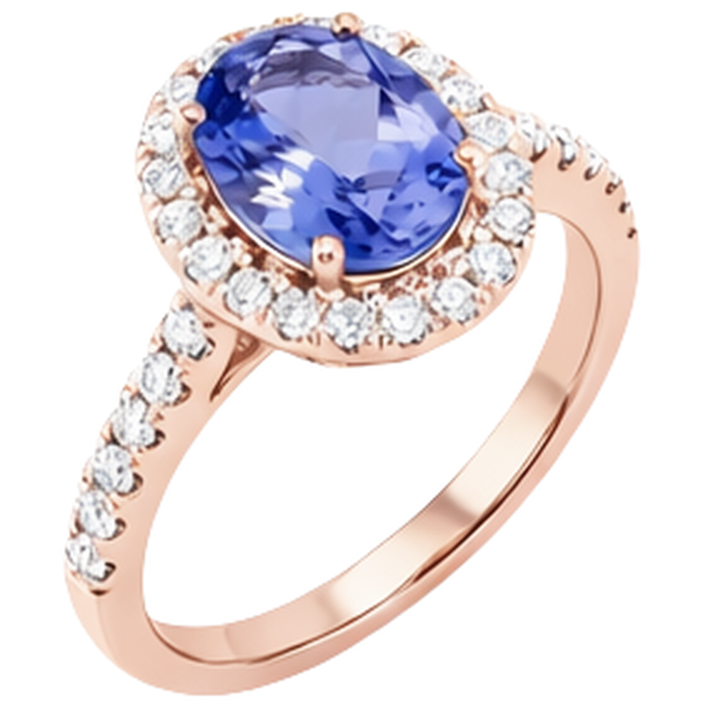 Roségold 14K 15,40 Karat Tansanit mit Aus der Erde Abgebauter Natürlicher Diamanten Ring Neu