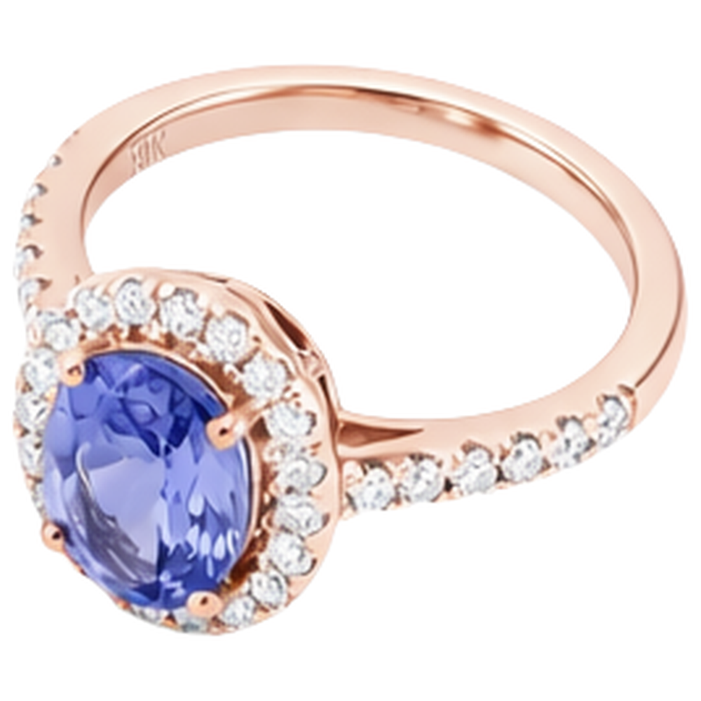 Roségold 14K 15,40 Karat Tansanit mit Aus der Erde Abgebauter Natürlicher Diamanten Ring Neu