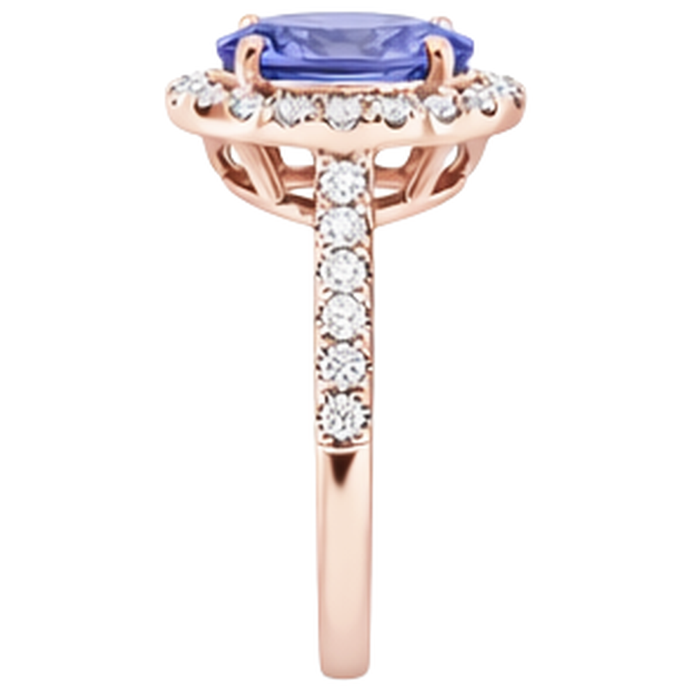 Roségold 14K 15,40 Karat Tansanit mit Aus der Erde Abgebauter Natürlicher Diamanten Ring Neu