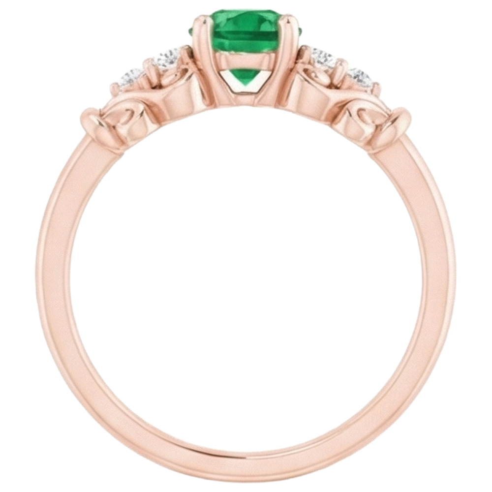 Roségold 14K Aus der Erde Abgebauter Natürlicher Diamant runder grüner Smaragdring 1,40 Karat