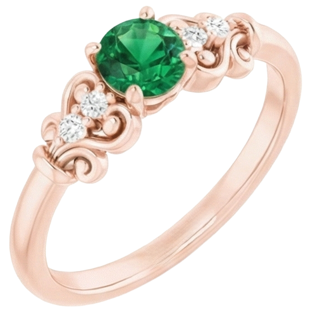 Roségold 14K Aus der Erde Abgebauter Natürlicher Diamant runder grüner Smaragdring 1,40 Karat