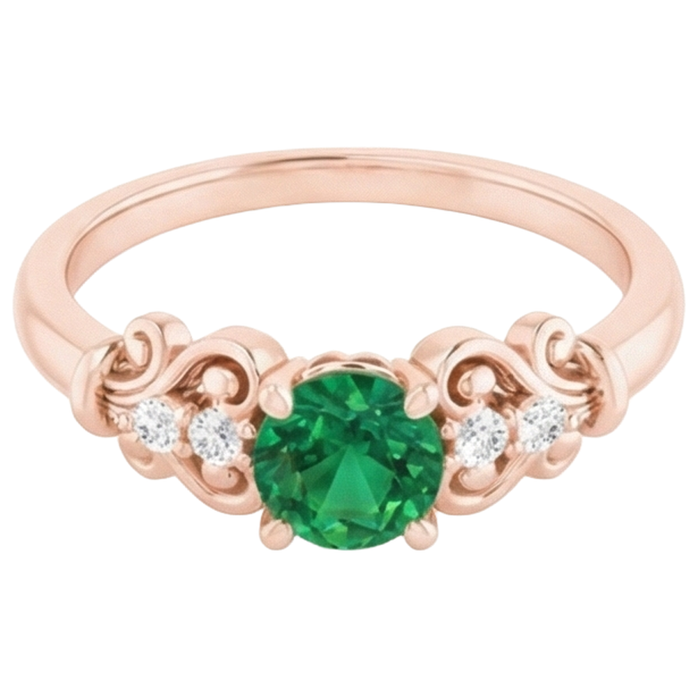 Roségold 14K Aus der Erde Abgebauter Natürlicher Diamant runder grüner Smaragdring 1,40 Karat