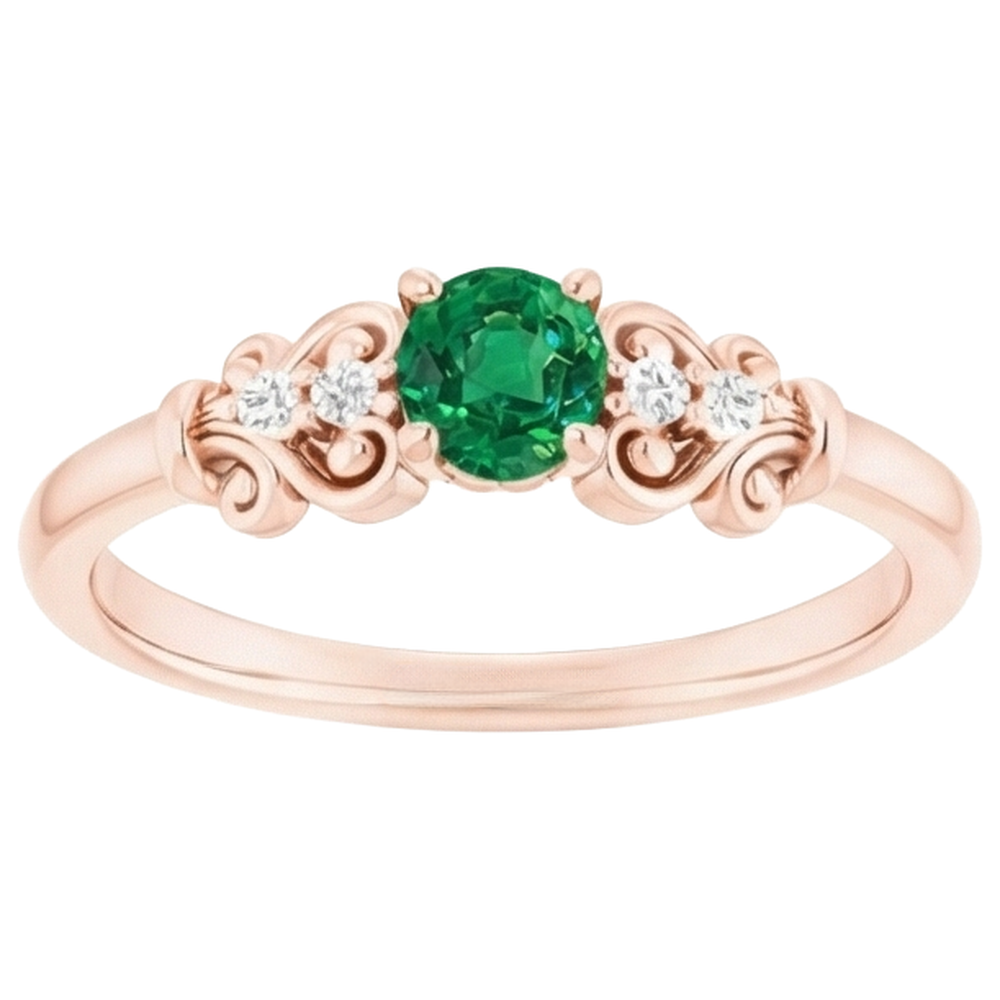 Roségold 14K Aus der Erde Abgebauter Natürlicher Diamant runder grüner Smaragdring 1,40 Karat