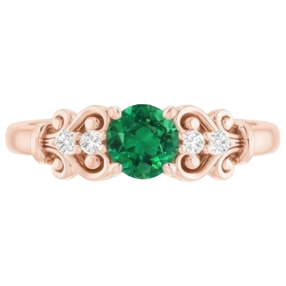 Roségold 14K Aus der Erde Abgebauter Natürlicher Diamant runder grüner Smaragdring 1,40 Karat