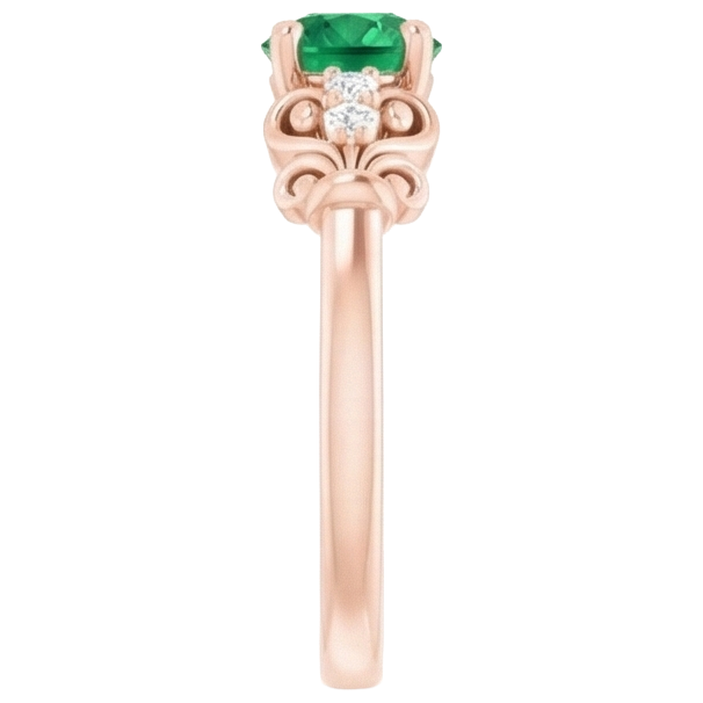 Roségold 14K Aus der Erde Abgebauter Natürlicher Diamant runder grüner Smaragdring 1,40 Karat