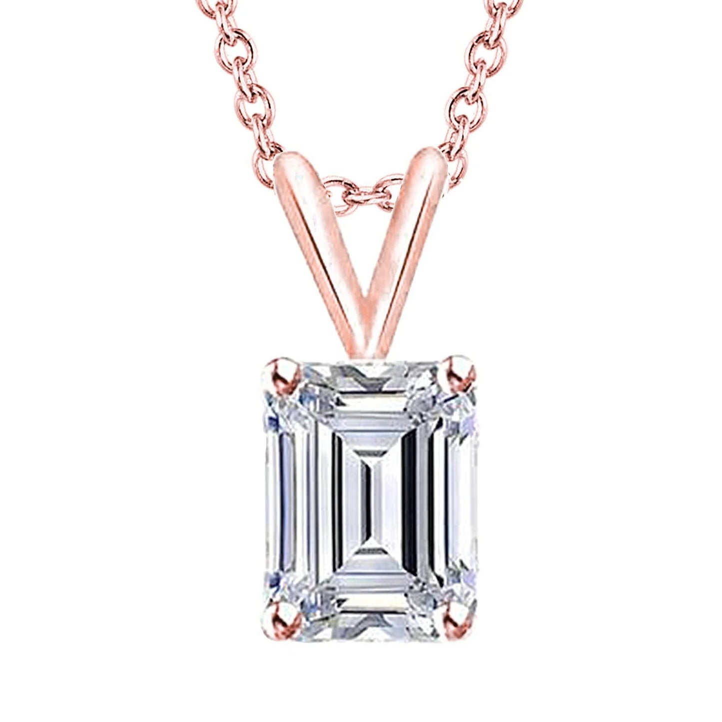 Roségold 14K Smaragdschliff Echt Diamant Halskette Anhänger 2 Karat