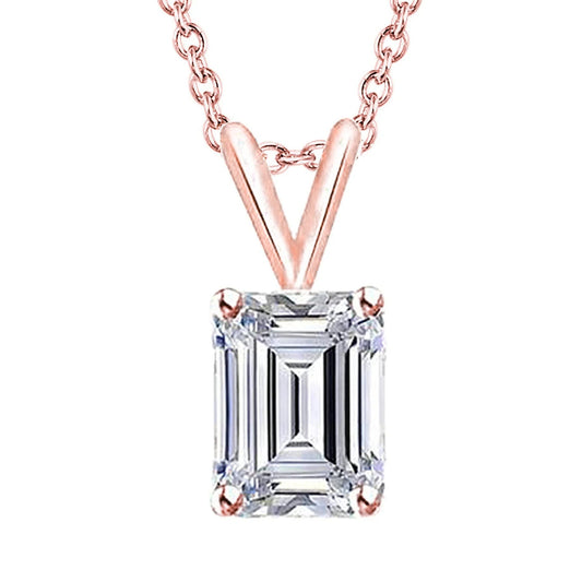 Roségold 14K Smaragdschliff Echt Diamant Halskette Anhänger 2 Karat