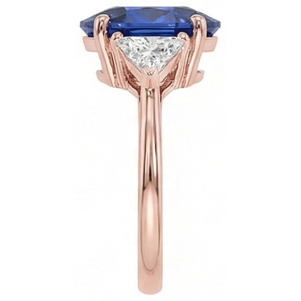 Roségold 3 Steine Ring Oval Blauer Saphir & Aus der Erde Abgebauter Natürlicher Diamant 8.25 Karat