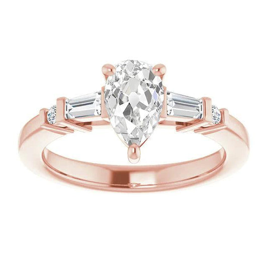 Roségold Birne alter Bergmann Echt Diamantring Konischer Schaft 3.65 Karat