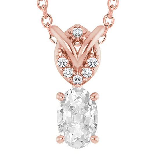 Roségold Echt Diamant Anhänger rund & Oval Old Cut 5.50 Karat 14K