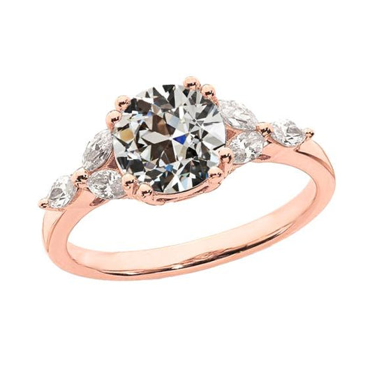 Roségold Marquise & Alter Minenschnitt Echt Diamant Jubiläumsring 3.50 Karat