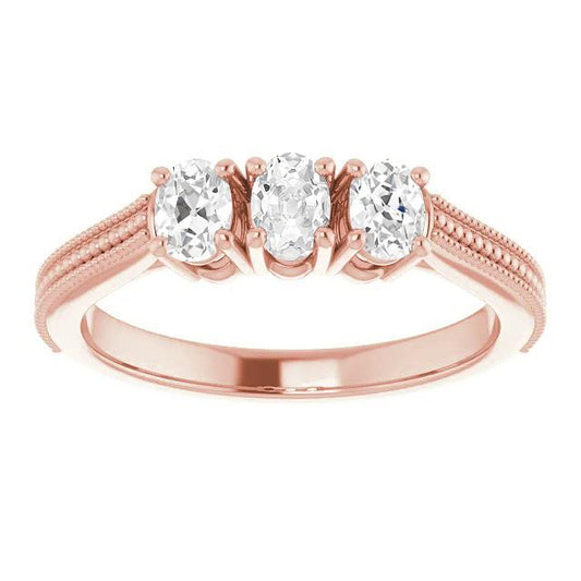 Roségold Ovaler Altschliff Echt Diamantring Krappenset Perlenstil 4.50 Karat