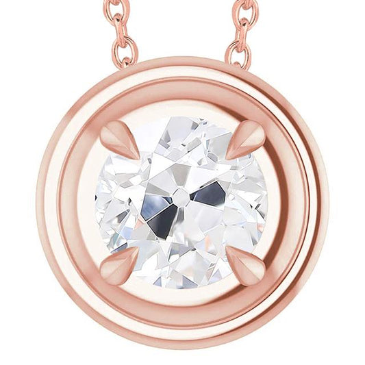 Roségold Solitär Natürliche Diamant Anhänger Rund alter Bergmann 5 Karat Krappen Set