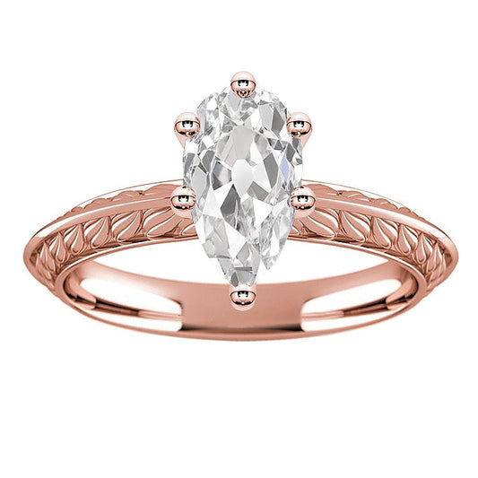 Roségold Solitär Ring Birne alter Bergmann Echt Diamant 3,50 Karat Schmuck