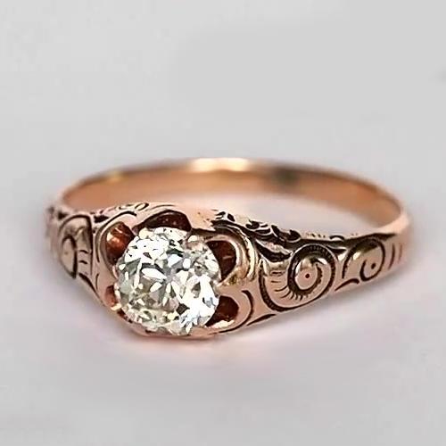 Roségold Solitärring Old Cut Runden Natürlich Diamant Vintage Style 1 Karat