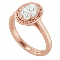 Roségold Solitärring Ovaler Altschliff Echt Natürlicher Diamant ( nicht im Labor gezüchtet ) Perlen Stil 4 Karat