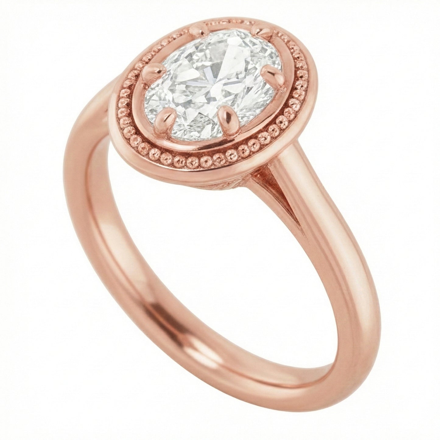 Roségold Solitärring Ovaler Altschliff Echt Natürlicher Diamant ( nicht im Labor gezüchtet ) Perlen Stil 4 Karat