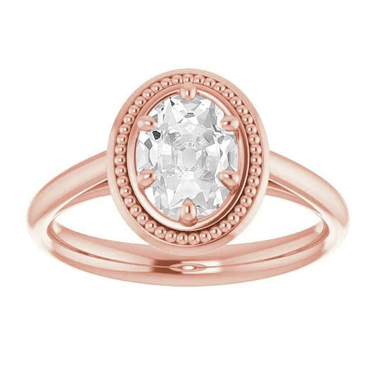 Roségold Solitärring Ovaler Altschliff Echt Diamant Perlen Stil 4 Karat