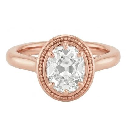 Roségold Solitärring Ovaler Altschliff Echt Natürlicher Diamant ( nicht im Labor gezüchtet ) Perlen Stil 4 Karat