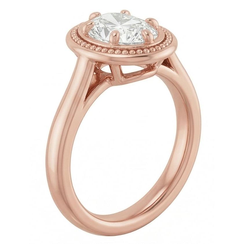 Roségold Solitärring Ovaler Altschliff Echt Natürlicher Diamant ( nicht im Labor gezüchtet ) Perlen Stil 4 Karat