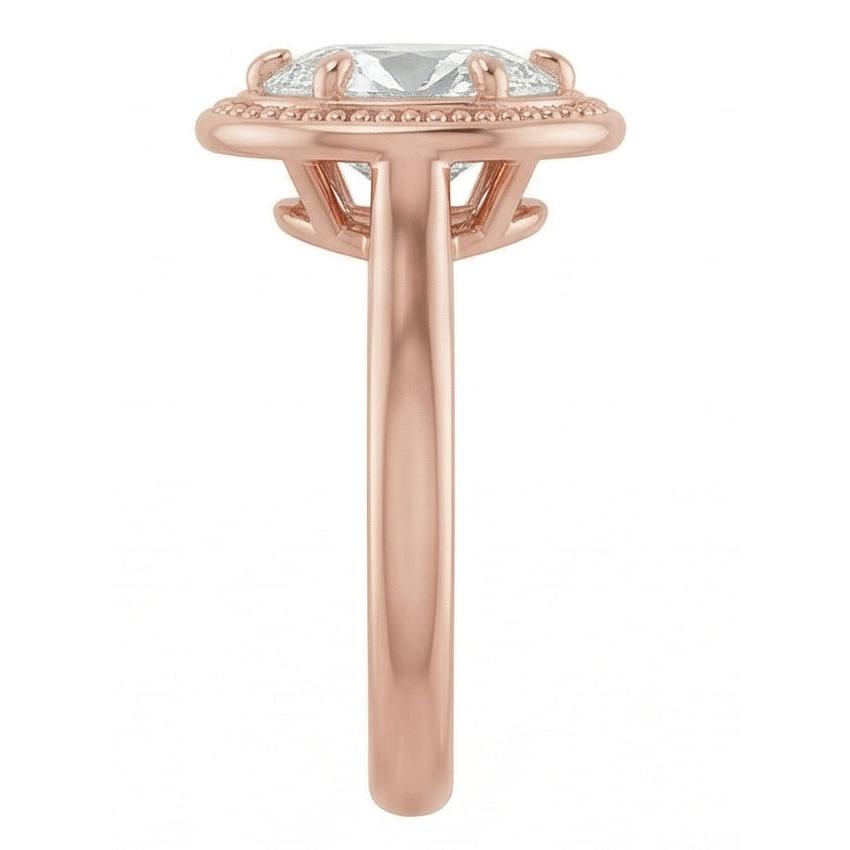 Roségold Solitärring Ovaler Altschliff Echt Natürlicher Diamant ( nicht im Labor gezüchtet ) Perlen Stil 4 Karat