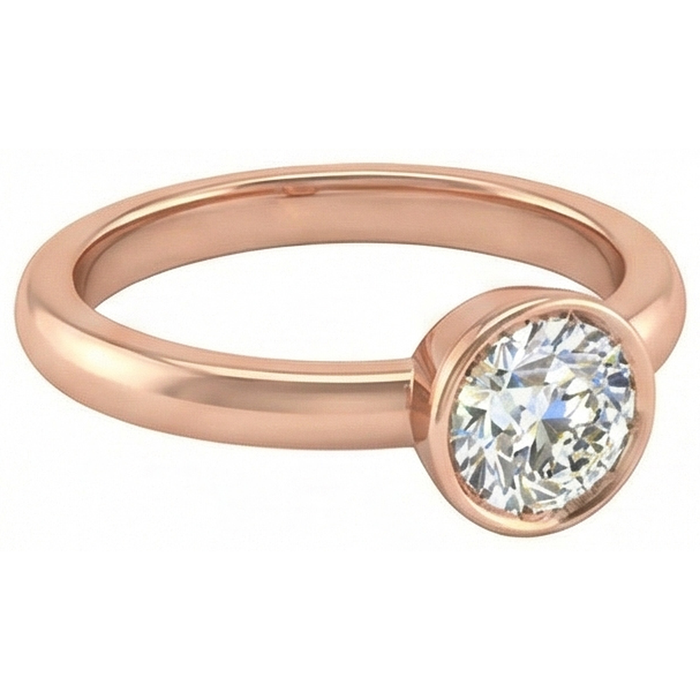 Roségold Solitärring Runder Altschliff Echt Natürlicher Diamant ( nicht im Labor gezüchtet ) Lünette Set 1.50 Karat