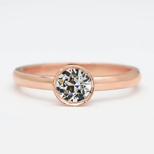 Roségold Solitärring Runder Altschliff Echt Diamant Lünette Set 1.50 Karat