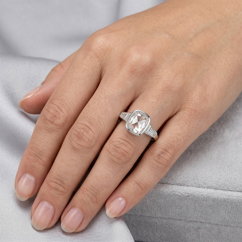 Rosen-Schliff Drei-Stein-Ring – Diamant 3 Karat 14K Weißgold