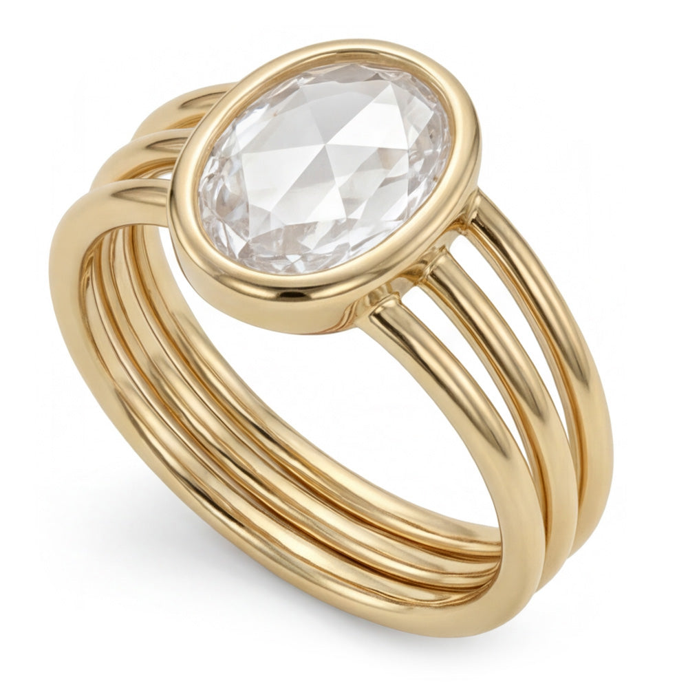 Rosen-Schliff Einzelstein-Ring – Brillant 3 Karat 14K Gelbgold