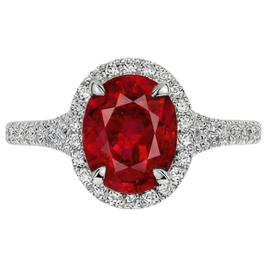 Roter Oval Rubin Aus der Erde Abgebauter Natürlicher Diamant Ehering Weißgold 14K 3,30 Karat