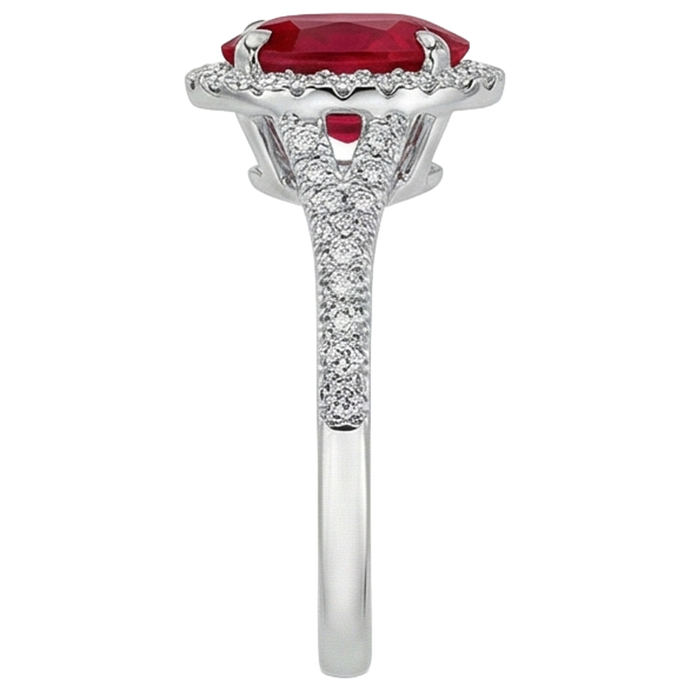 Roter Oval Rubin Aus der Erde Abgebauter Natürlicher Diamant Ehering Weißgold 14K 3,30 Karat