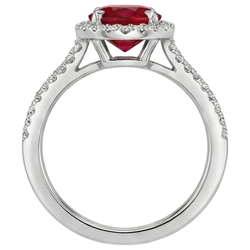 Roter Oval Rubin Aus der Erde Abgebauter Natürlicher Diamant Ehering Weißgold 14K 3,30 Karat