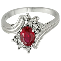 Roter Ovaler Rubin-Aus der Erde Abgebauter Natürlicher Diamant-Jubiläumsring Weißgold 14K 1.50 Ct