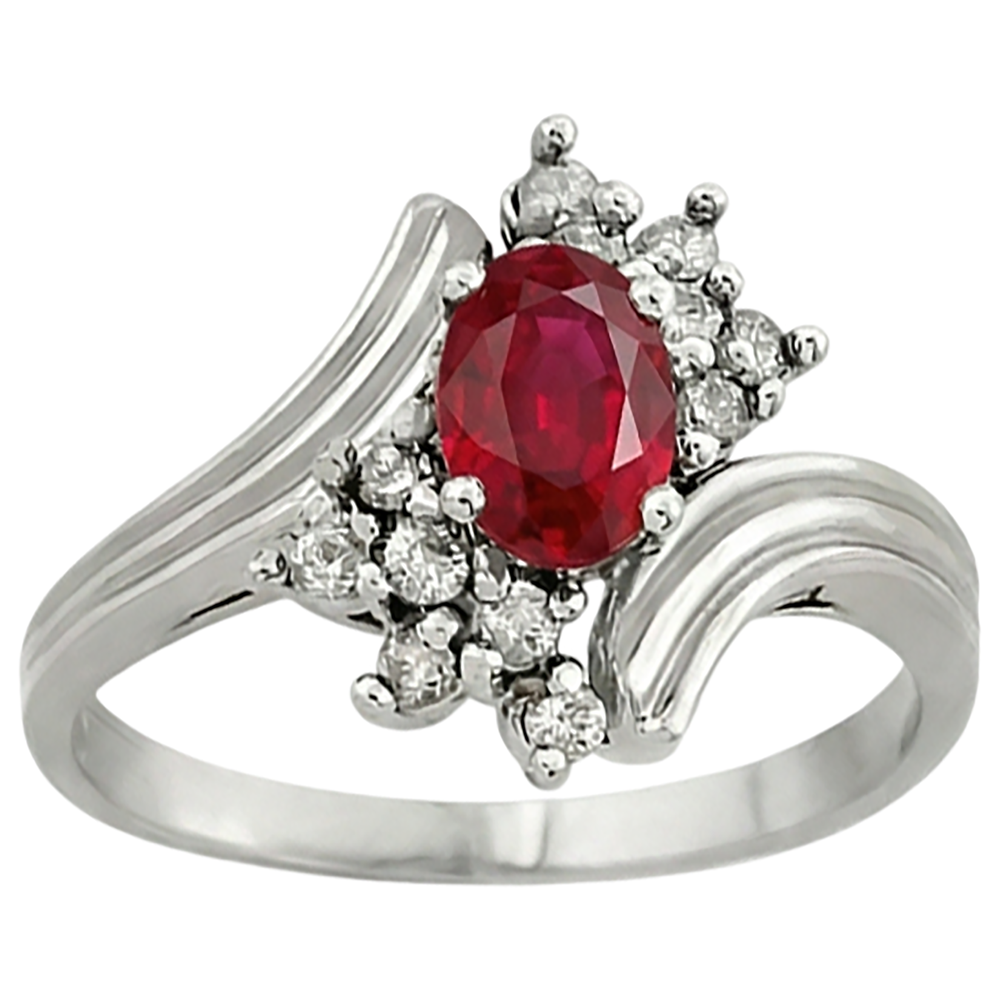 Roter Ovaler Rubin-Aus der Erde Abgebauter Natürlicher Diamant-Jubiläumsring Weißgold 14K 1.50 Ct