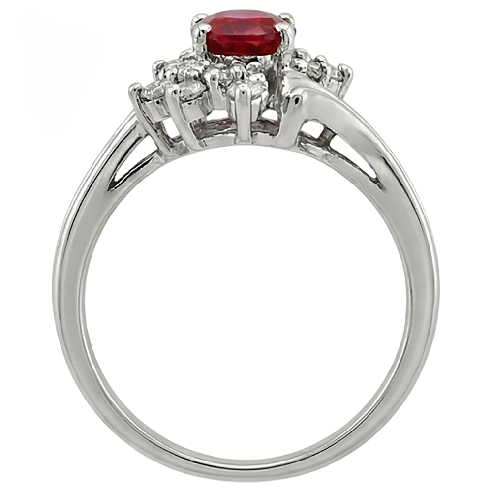 Roter Ovaler Rubin-Aus der Erde Abgebauter Natürlicher Diamant-Jubiläumsring Weißgold 14K 1.50 Ct