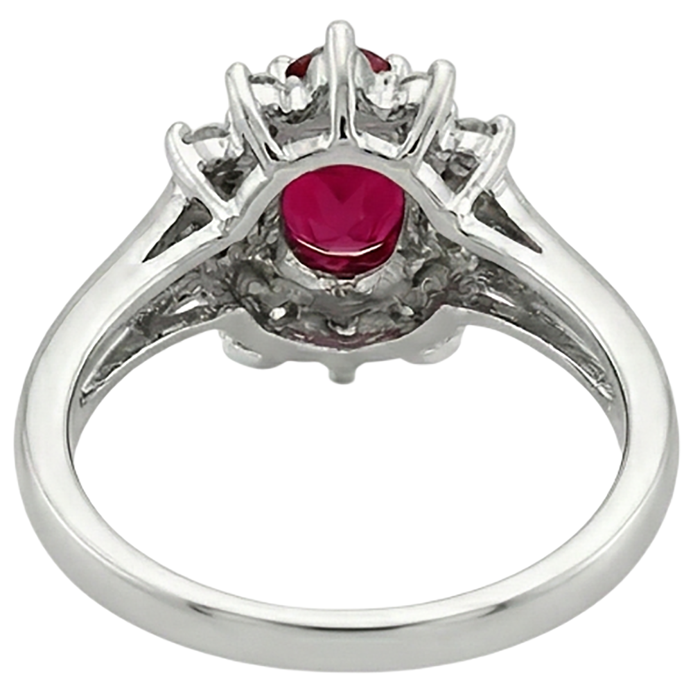 Roter Ovaler Rubin-Aus der Erde Abgebauter Natürlicher Diamant-Jubiläumsring Weißgold 14K 1.50 Ct