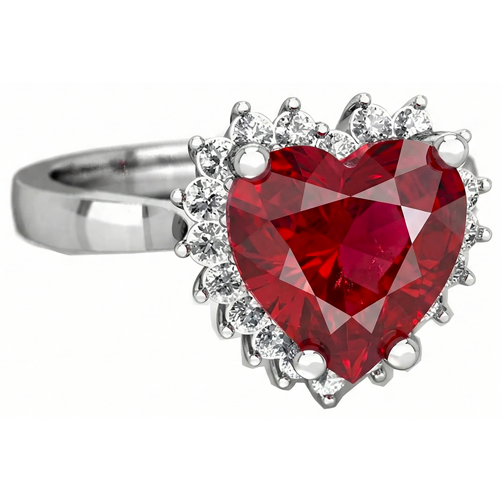 Roter Rubin-Aus der Erde Abgebauter Natürlicher Diamant-Ring mit Herzschliff 7.50 Karat Schmuck 14K Weißgold