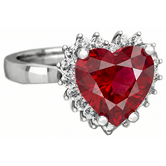 Roter Rubin-Aus der Erde Abgebauter Natürlicher Diamant-Ring mit Herzschliff 7.50 Karat Schmuck 14K Weißgold