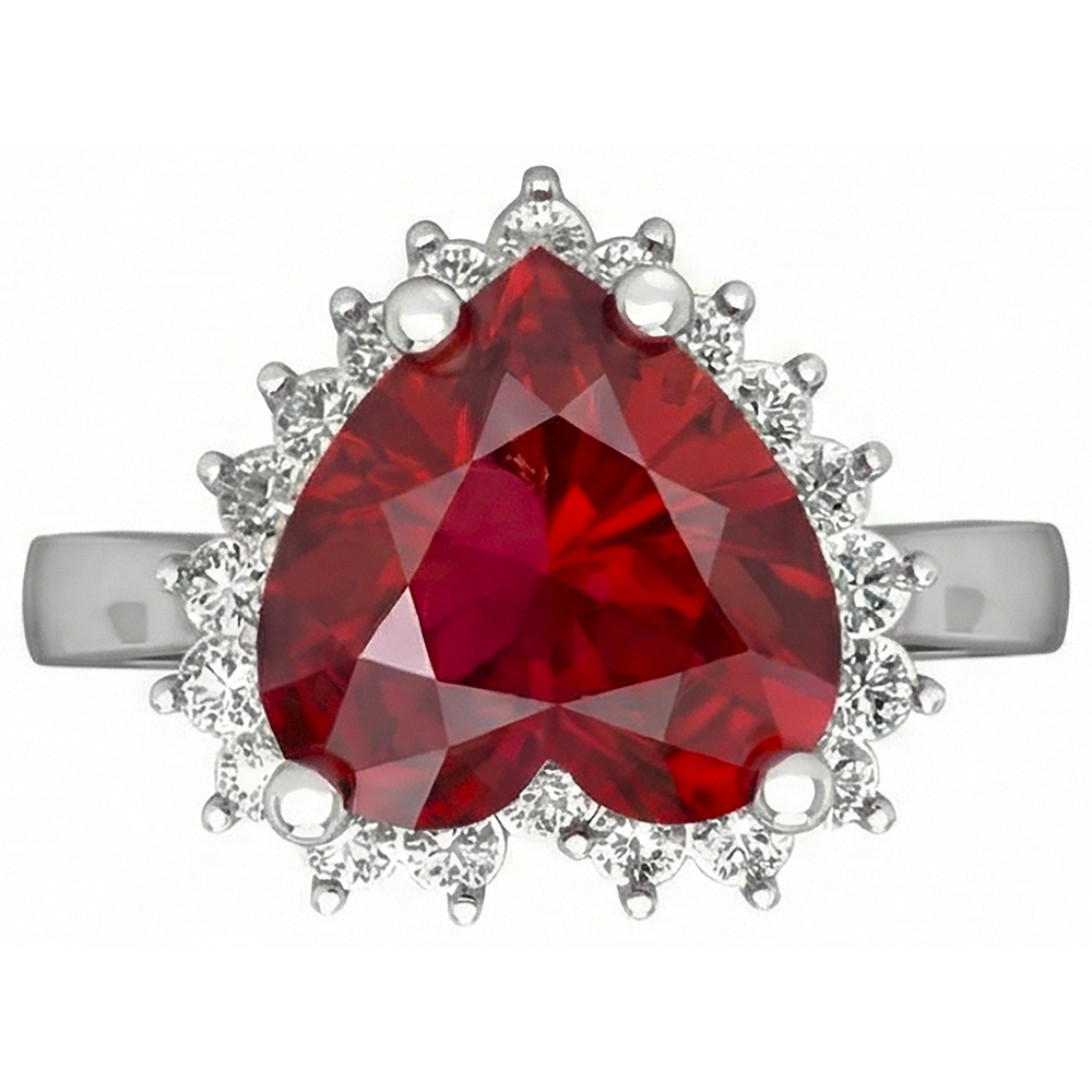 Roter Rubin-Aus der Erde Abgebauter Natürlicher Diamant-Ring mit Herzschliff 7.50 Karat Schmuck 14K Weißgold