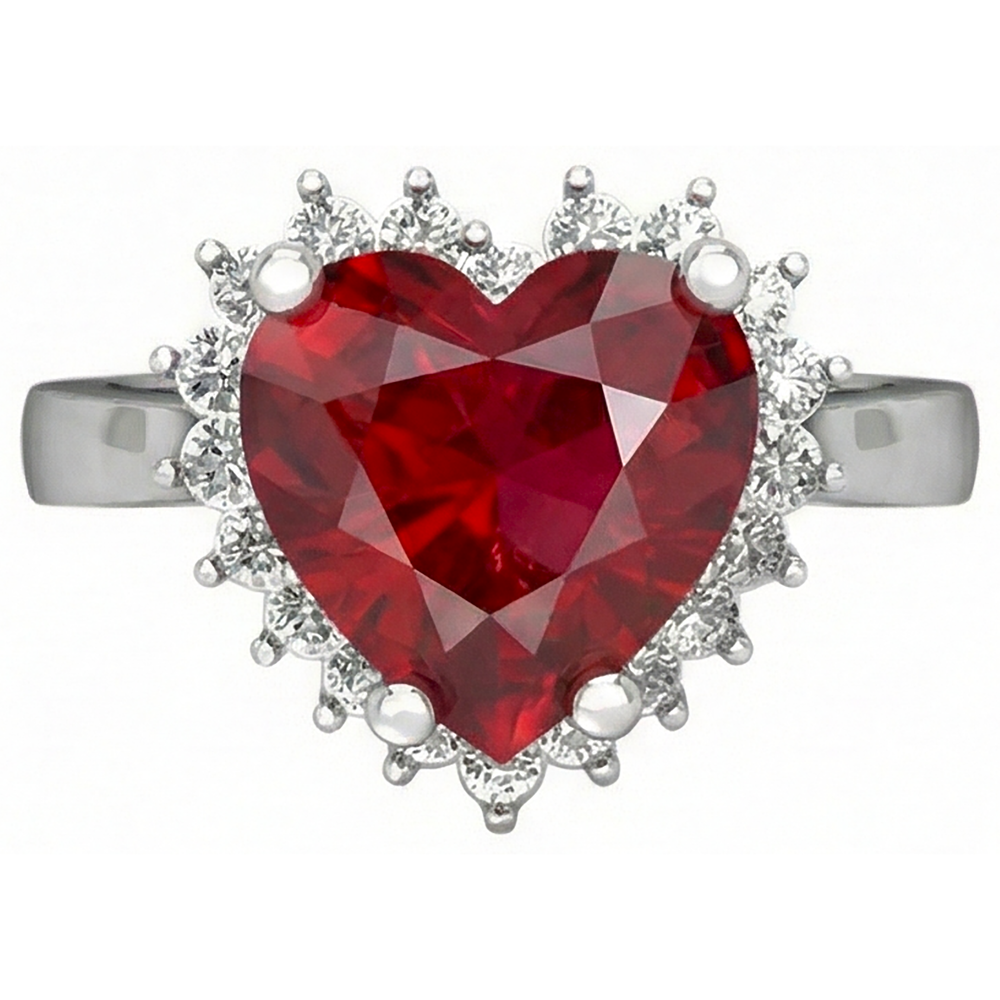 Roter Rubin-Aus der Erde Abgebauter Natürlicher Diamant-Ring mit Herzschliff 7.50 Karat Schmuck 14K Weißgold